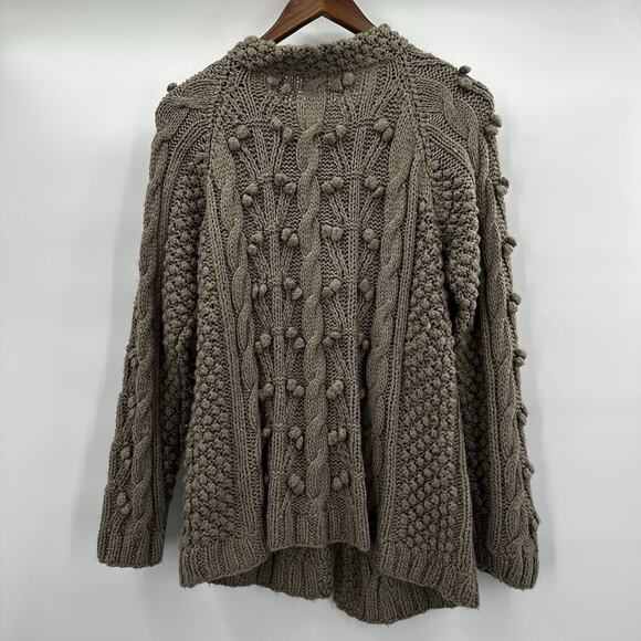 Alps Sweater Womens Medium Beige Button Bobbles Chunky Cable Cardigan Wool Poms - Picture 4 of 12